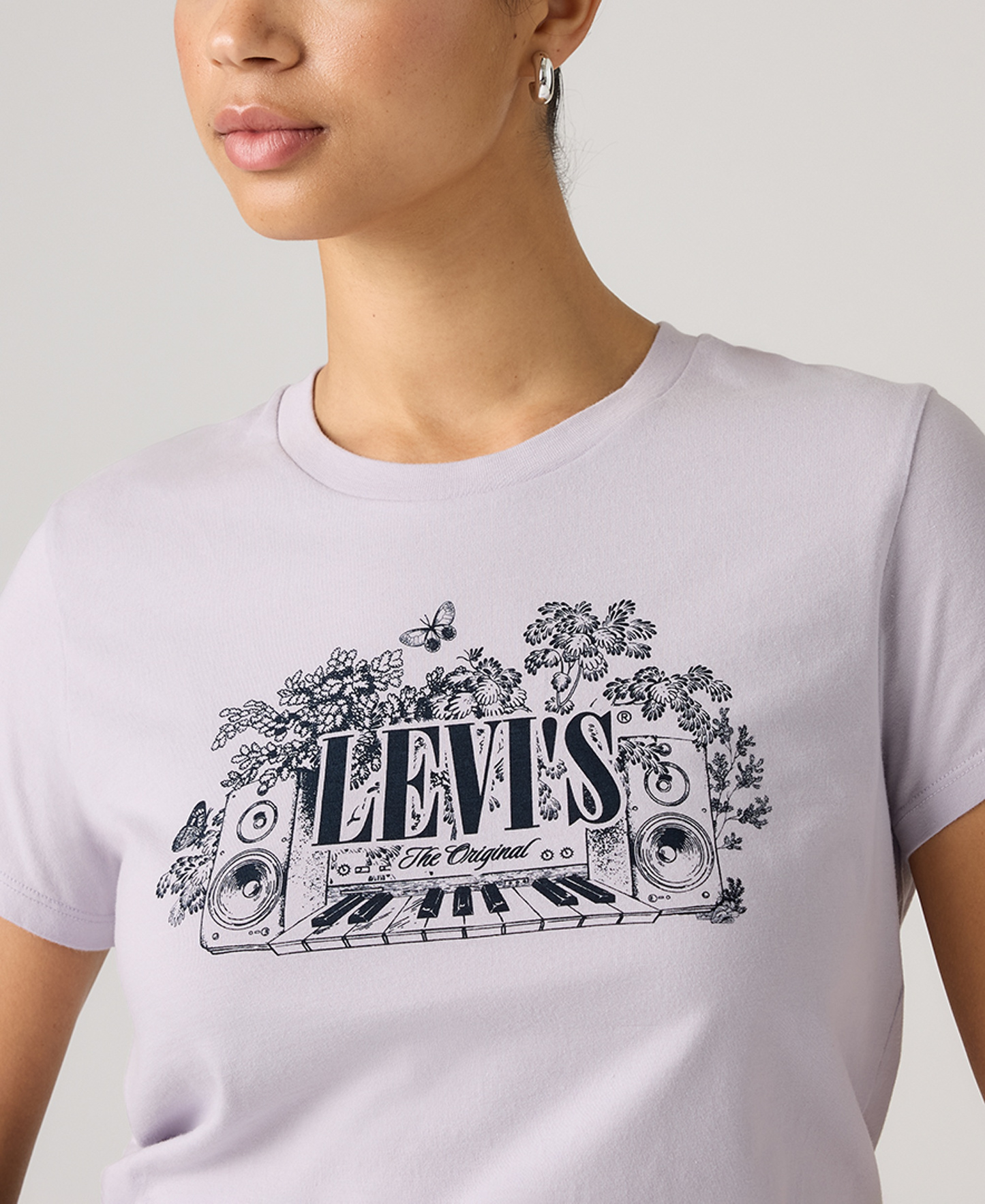 Levi's Women's Perfect Graphic Logo Cotton T-Shirt - Serif Synth Lavender Blue