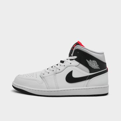 Men's Air Jordan Retro 1 Mid Casual Shoes - Summit White/Neutral Grey/Infrared 23/Black - Left shoe facing left. Outside of the shoe. - view 1