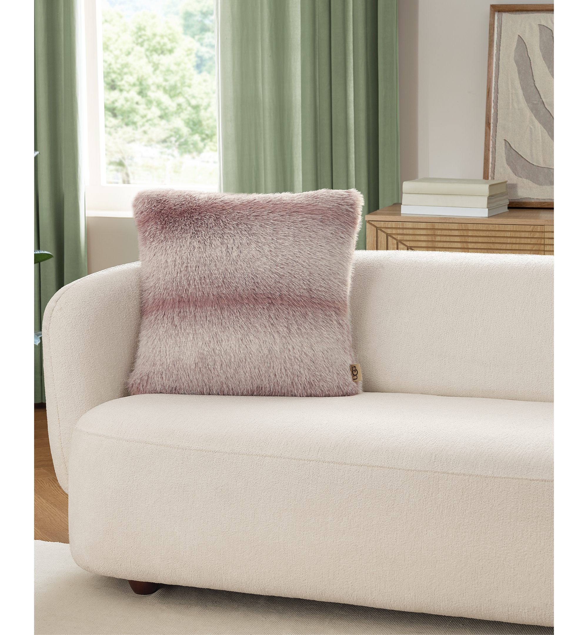 UGG® Clyde Faux Fur Pillow, 20" x 20" - Rosewood, Snow
