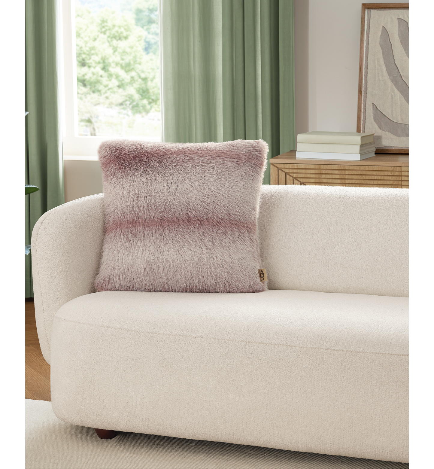 UGG® Clyde Faux Fur Pillow, 20" x 20" - Rosewood, Snow
