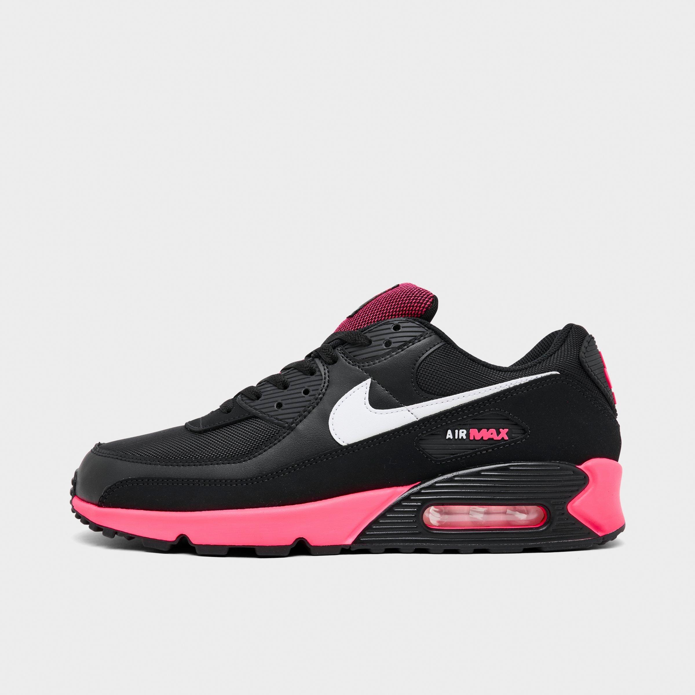 Men's Nithtke Air Max 90 Casual Shoes - Part 1 - Black/Racer Pink/White - Left shoe facing left. Outside of the shoe.