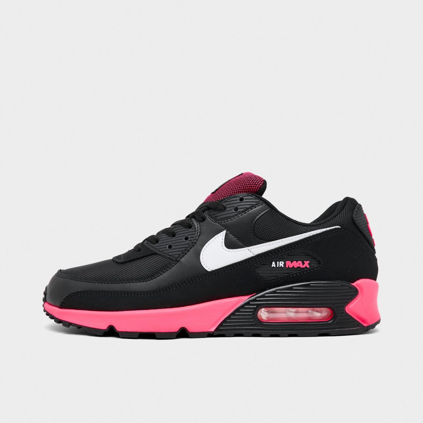 Men's Nithtke Air Max 90 Casual Shoes - Part 1 - Black/Racer Pink/White - Left shoe facing left. Outside of the shoe.