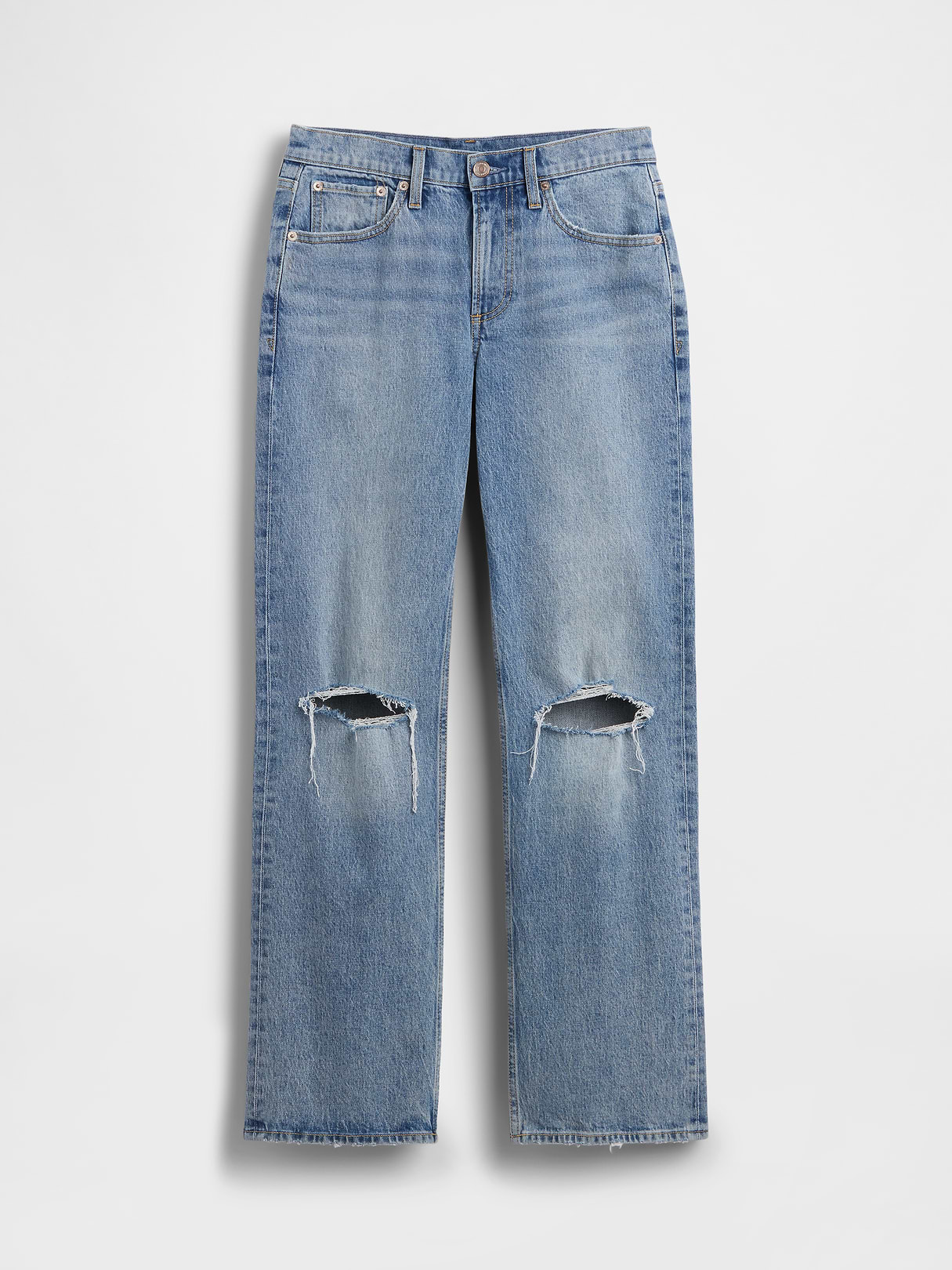 Mid Rise Relaxed Straight Jeans - Washed indigo