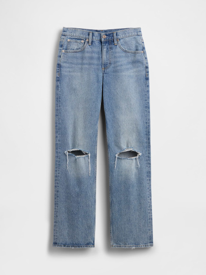 Mid Rise Relaxed Straight Jeans - Washed indigo