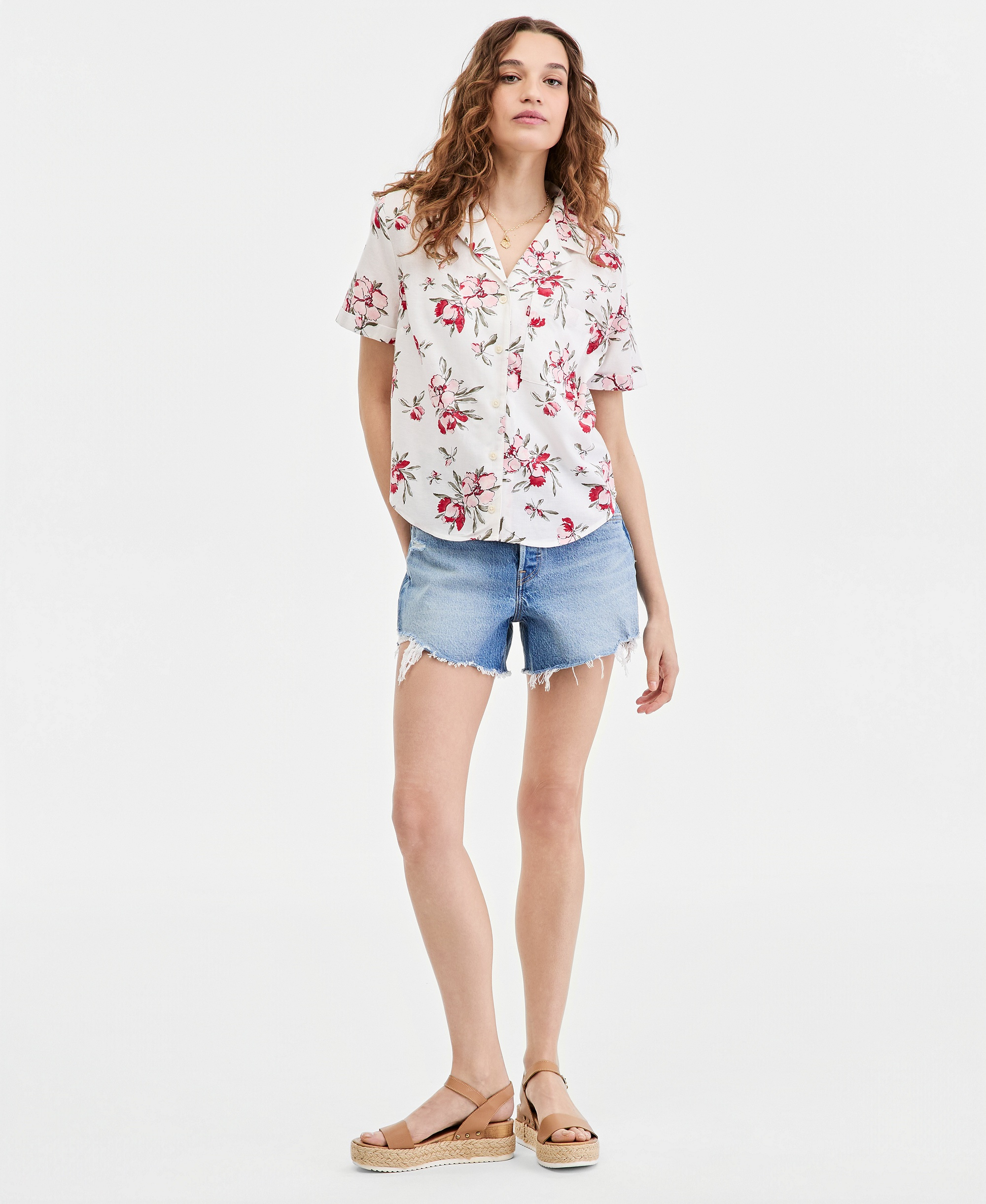 Levi's Women's Bennie Short-Sleeve Camp Shirt - Blake Brushstroke Floral Coral Blush