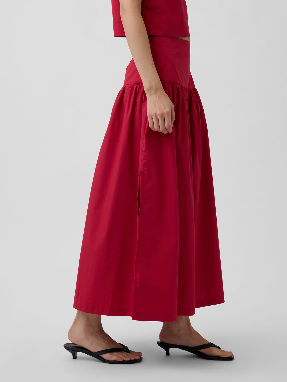 Poplin Drop-Waist Maxi Skirt - Chakra red