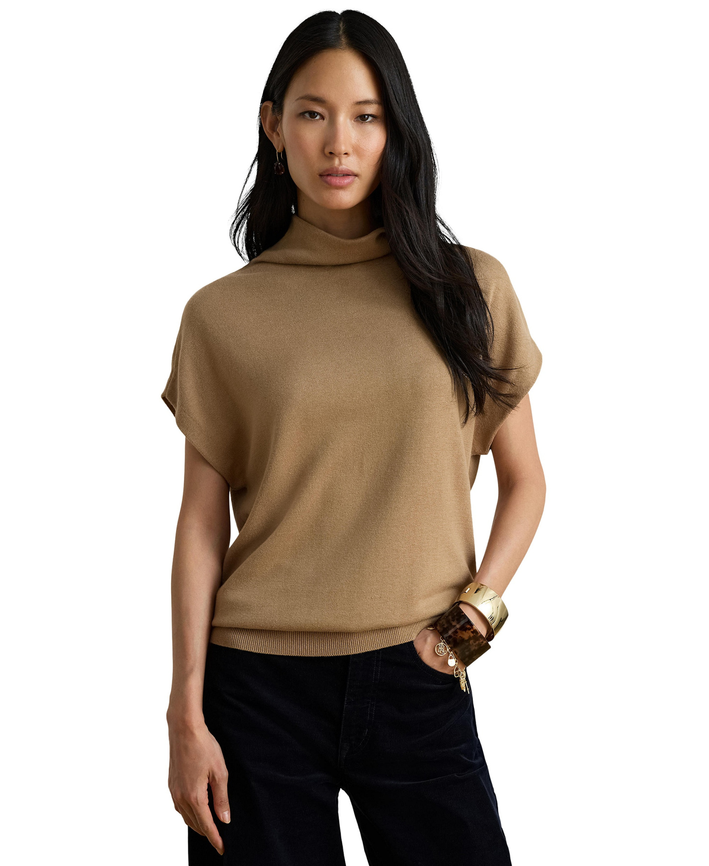 Lauren Ralph Lauren Women's Mock-Neck Cap-Sleeve Sweater - Lauren Camel