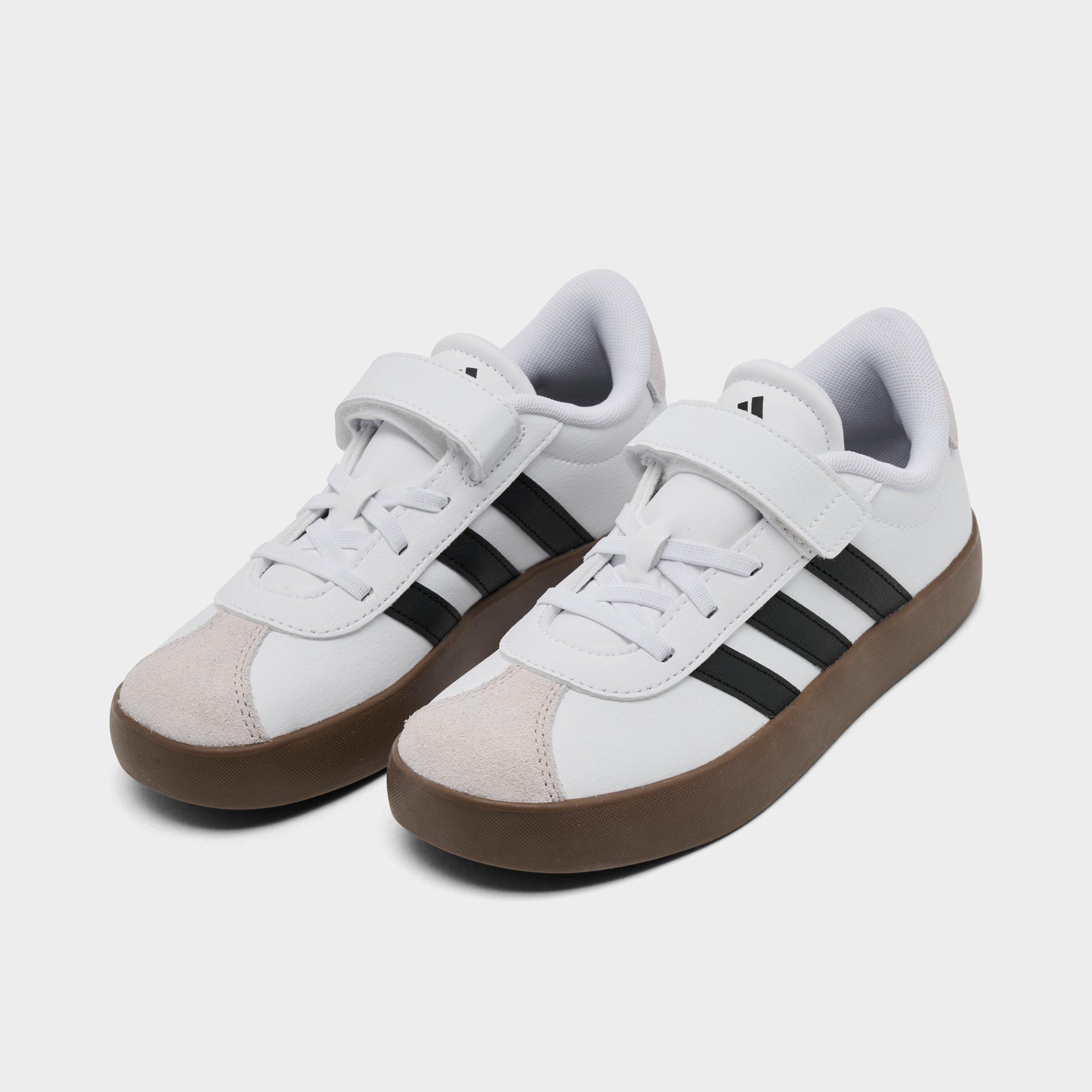 Little Kids' adidas VL Court 3.0 Hook-And-Loop Casual Shoes - Cloud White/Core Black/Grey One - Both shoes facing left
