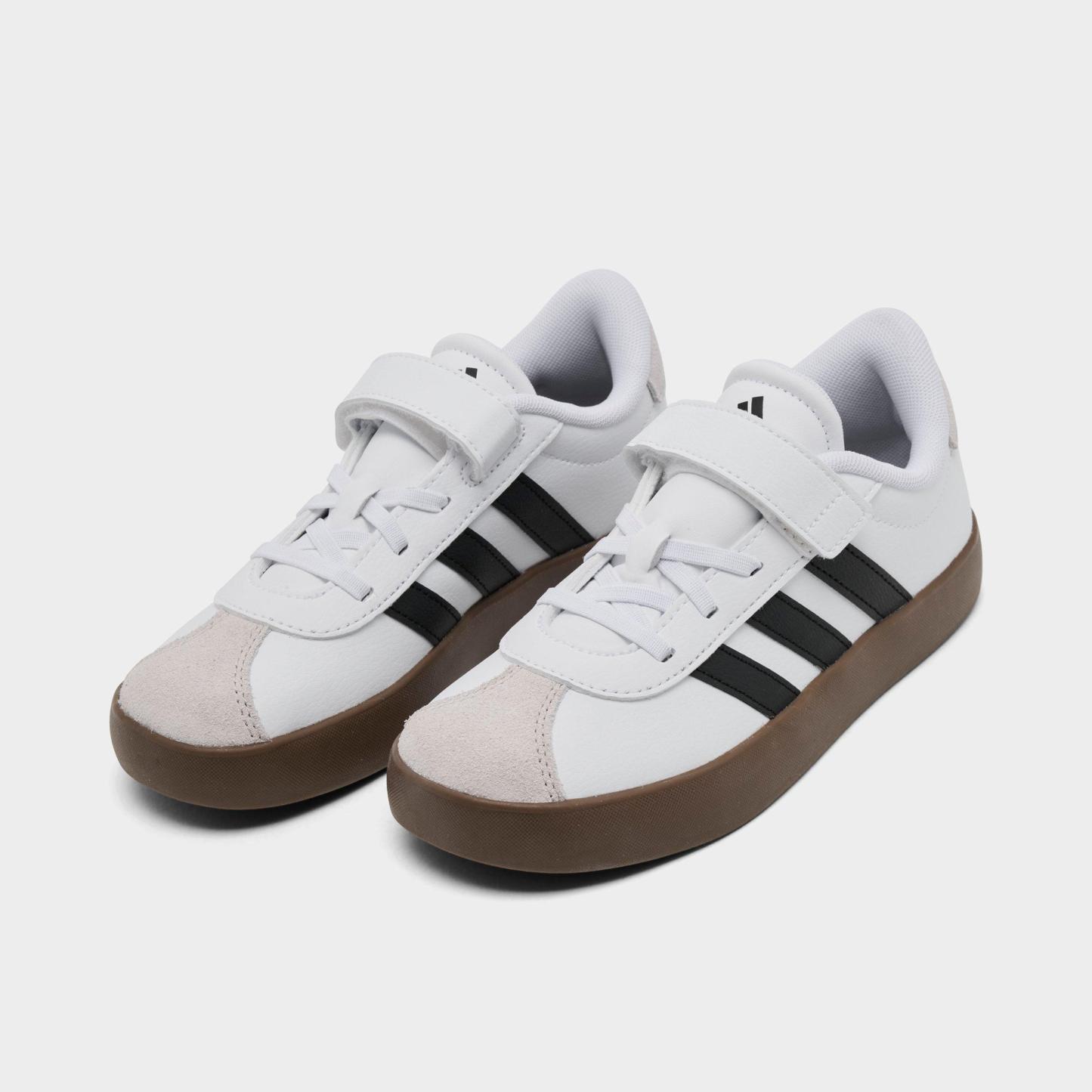 Little Kids' adidas VL Court 3.0 Hook-And-Loop Casual Shoes - Cloud White/Core Black/Grey One - Both shoes facing left
