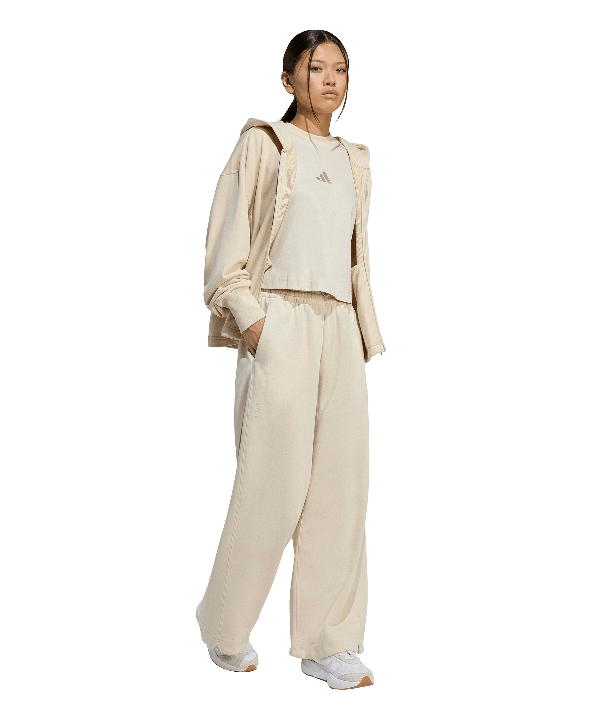 adidas Women's All Sizing Fleece Loose Wide-Leg Pants - Crystal Linen