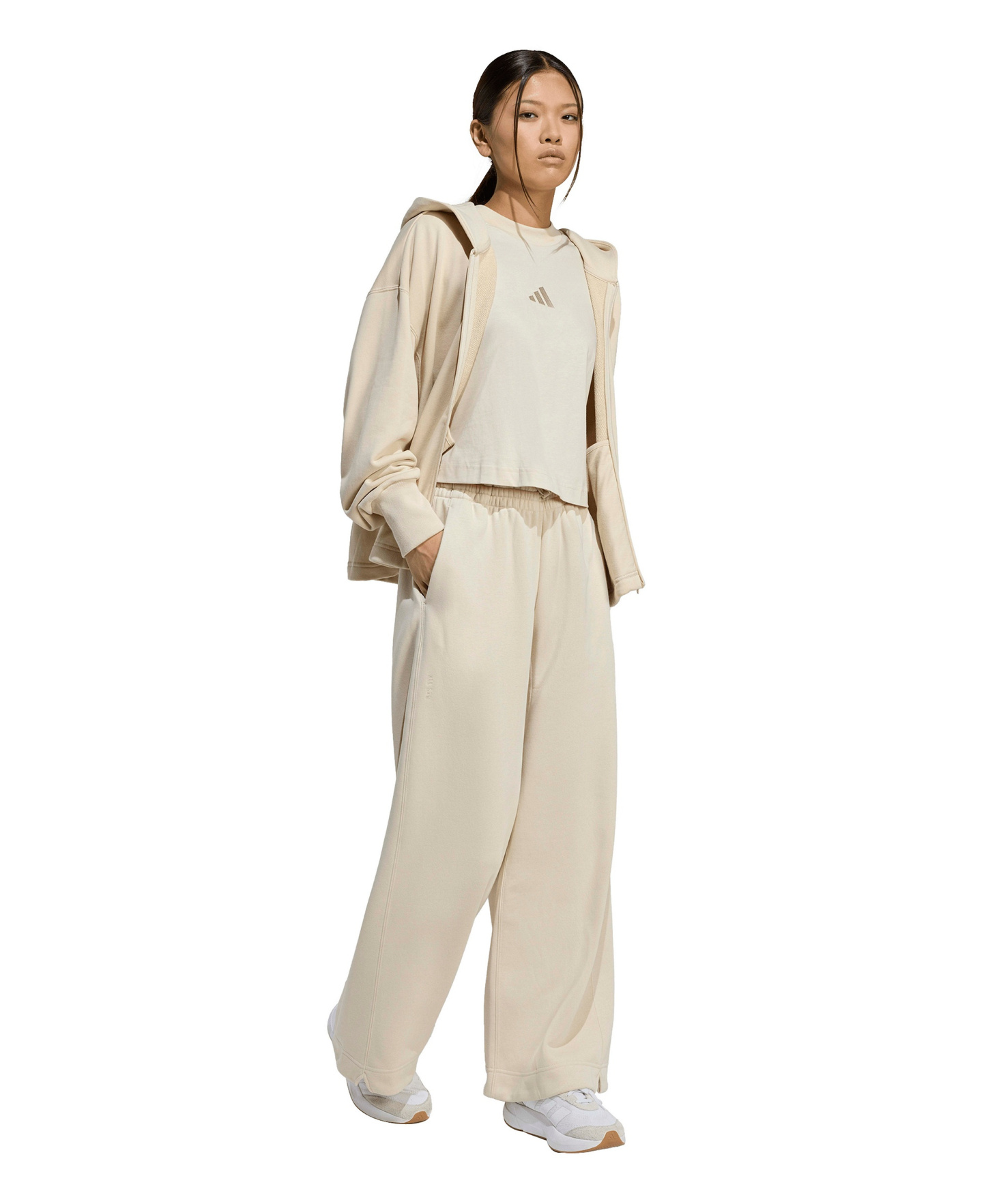 adidas Women's All Sizing Fleece Loose Wide-Leg Pants - Crystal Linen