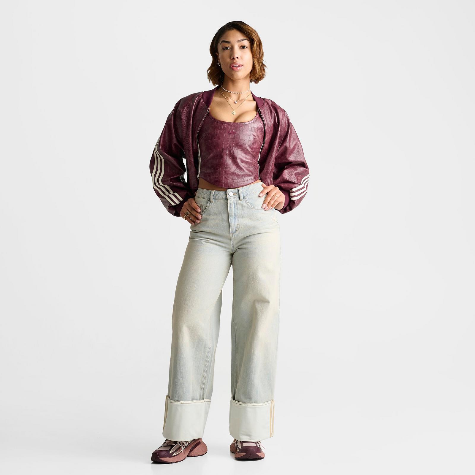 Women's adidas Originals Vintage Wide-Leg Jeans - Light Denim/Off White - view 2