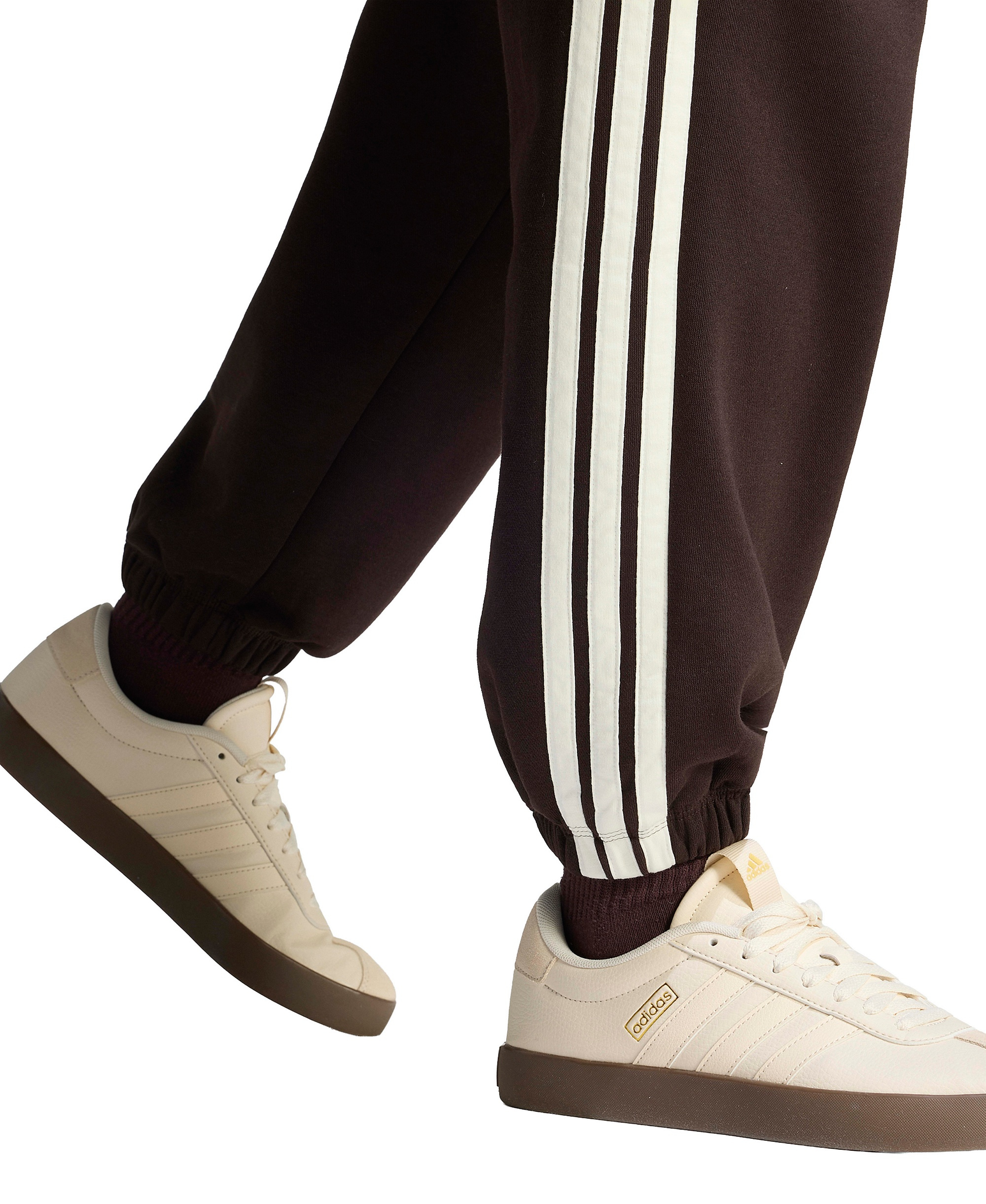 adidas Women's Essentials 3-Stripes Pull-On Fleece Loose Pants - Aurora Coffee/Ivory
