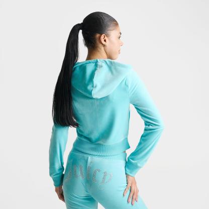 Women's Juicy Couture Bling Front Leopard Print Full-Zip Hoodie - Teal