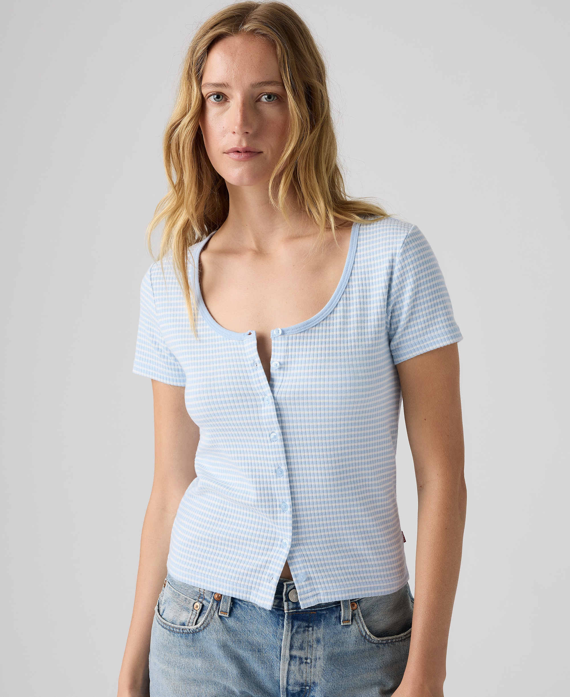 Levi's Women's Austen Button-Up Short-Sleeve Top - Annalise Stripe Angel Falls
