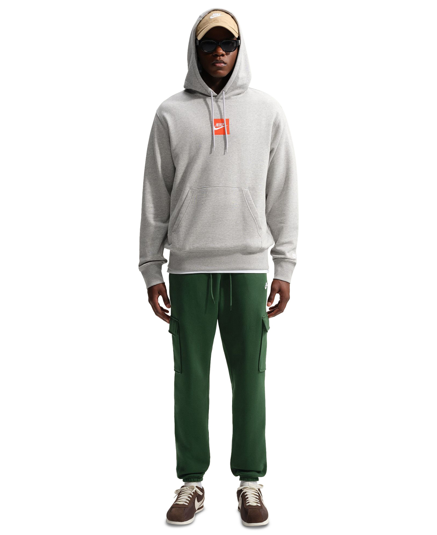 Nike Men's Club Fleece Cargo Regular-Fit Pants - Fir/White