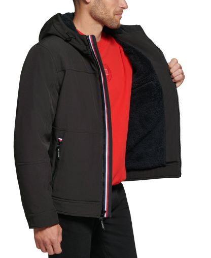 Tommy Hilfiger Men's Sherpa-Lined Softshell Hooded Jacket - Black