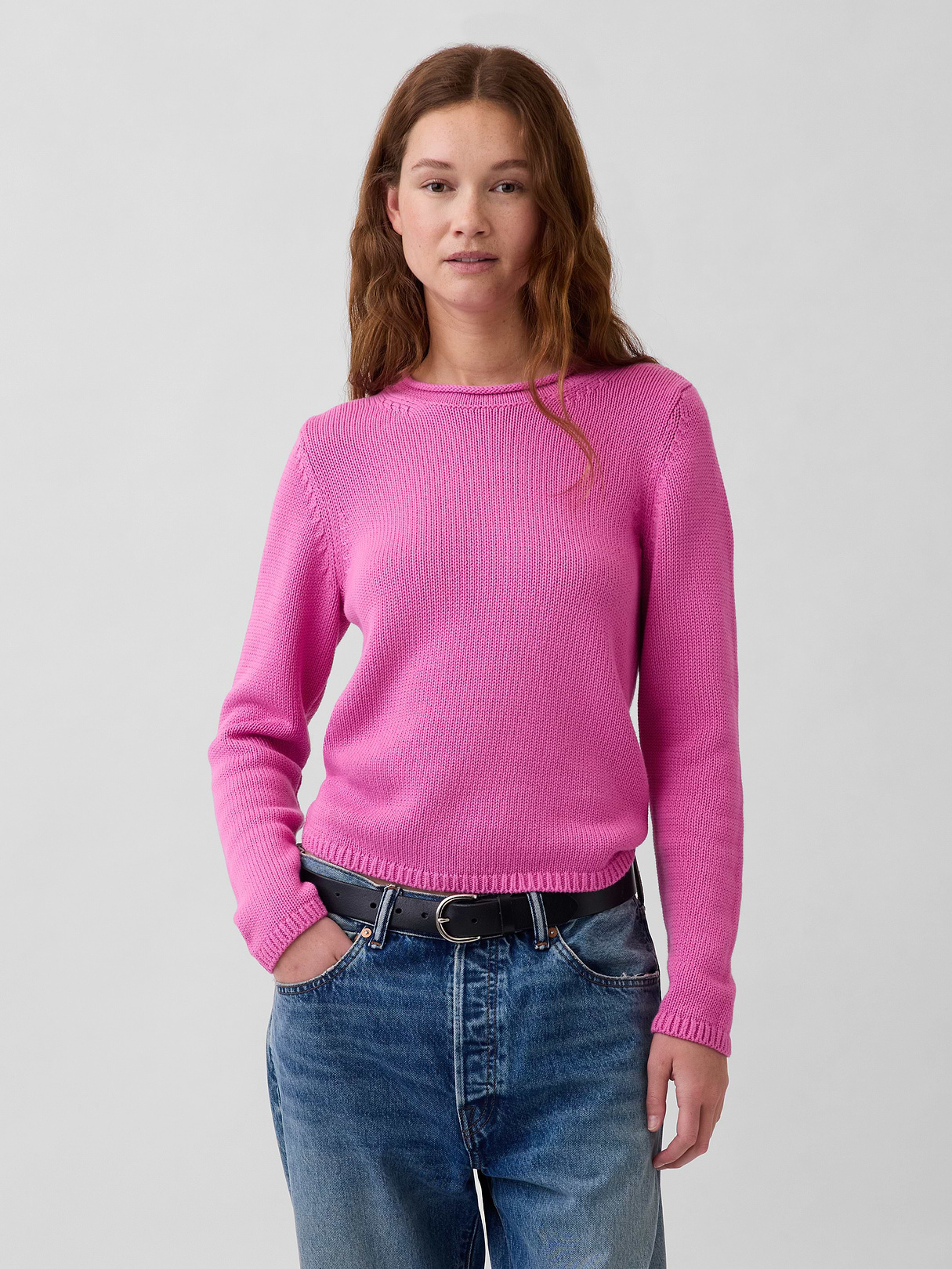 100% Cotton Rollneck Sweater - Neon pink glow