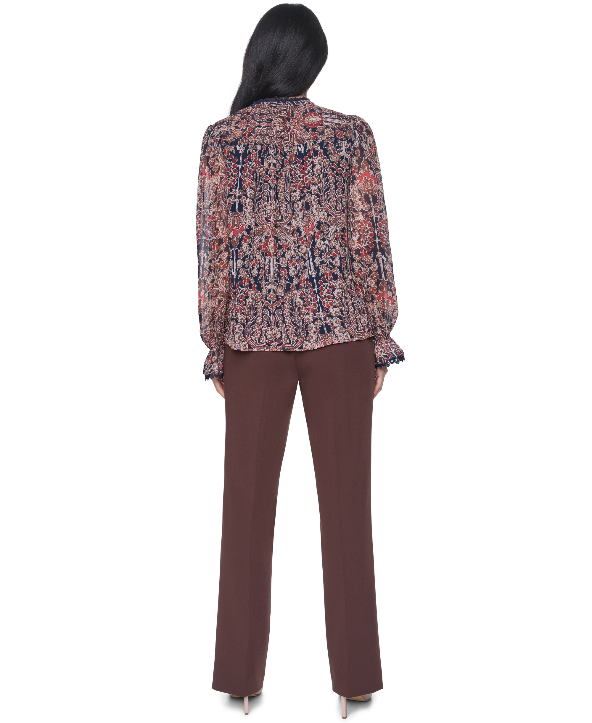 Tommy Hilfiger Women's Lace Long-Sleeve Blouse - Midnight/ Khaki