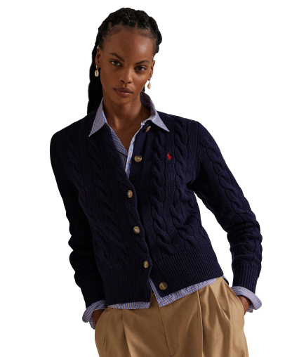 Polo Ralph Lauren Women's Cable-Knit Wool-Cashmere Cardigan Sweater - Hunter Navy