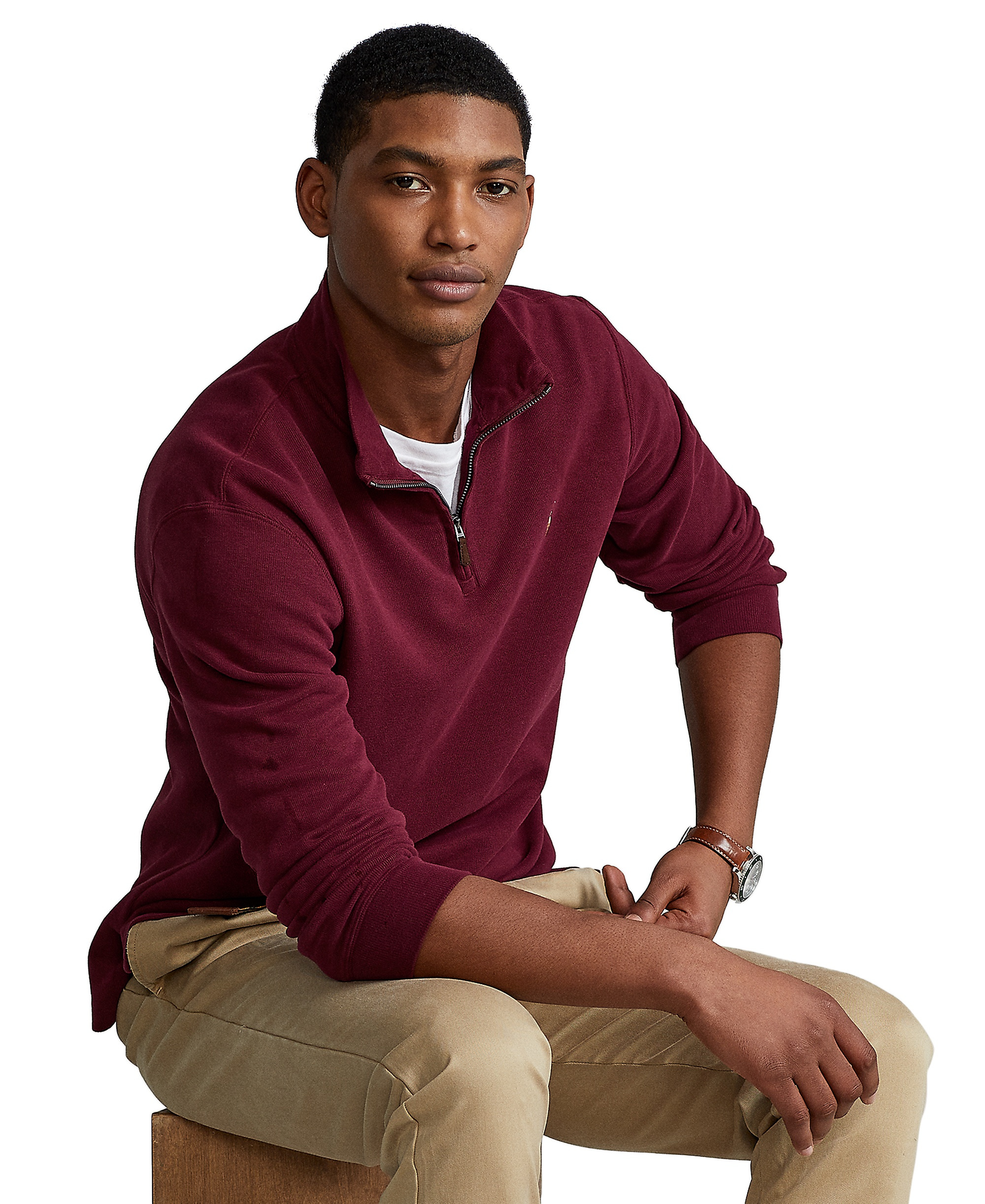 Polo Ralph Lauren Men's Estate-Rib Cotton Quarter-Zip Sweater - CLASSIC WINE