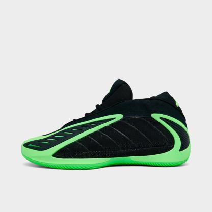 Men's adidas Anthony Edwards 2 Basketball Shoes - Core Black/Lime Burst/Core Black - Left shoe facing left. Outside of the shoe.