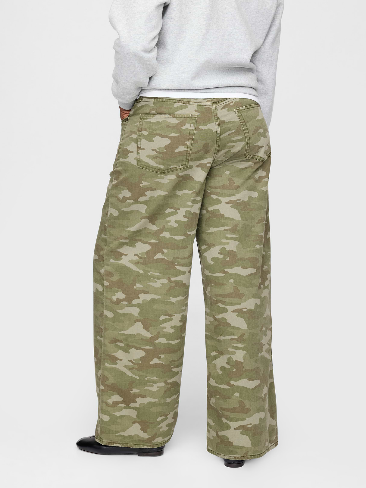 Mid Rise Denim Stripe Baggy Jeans - Green camo