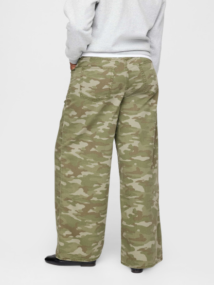 Mid Rise Denim Stripe Baggy Jeans - Green camo