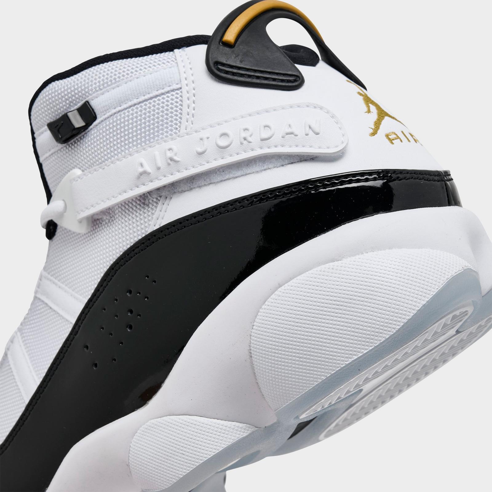 Men's Air Jordan 6 Rings Basketball Shoes - White/Black/Gold - Left shoe facing left. Outside of the shoe. - view 3