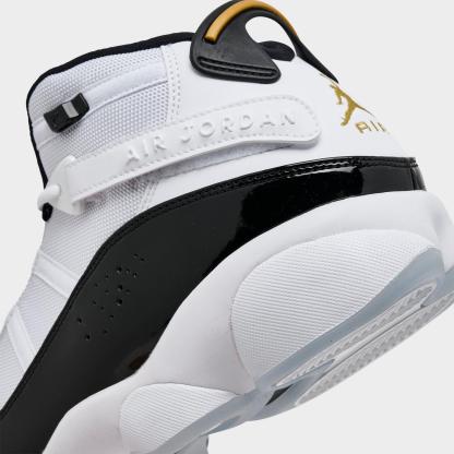 Men's Air Jordan 6 Rings Basketball Shoes - White/Black/Gold - Left shoe facing left. Outside of the shoe. - view 3