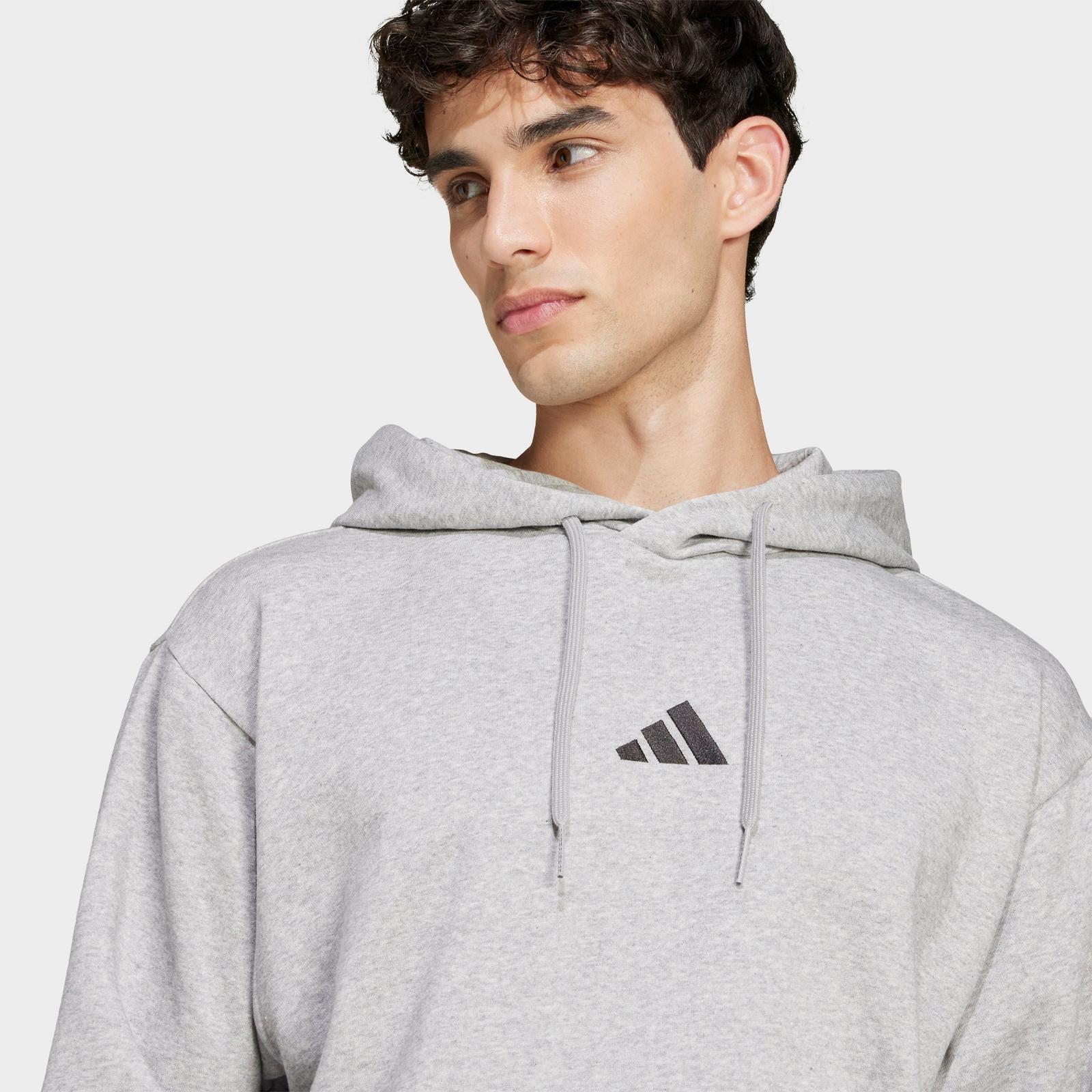 Men's adidas Essentials Feelcozy Fleece Pullover Hoodie - Medium Grey Heather/Black - view 4