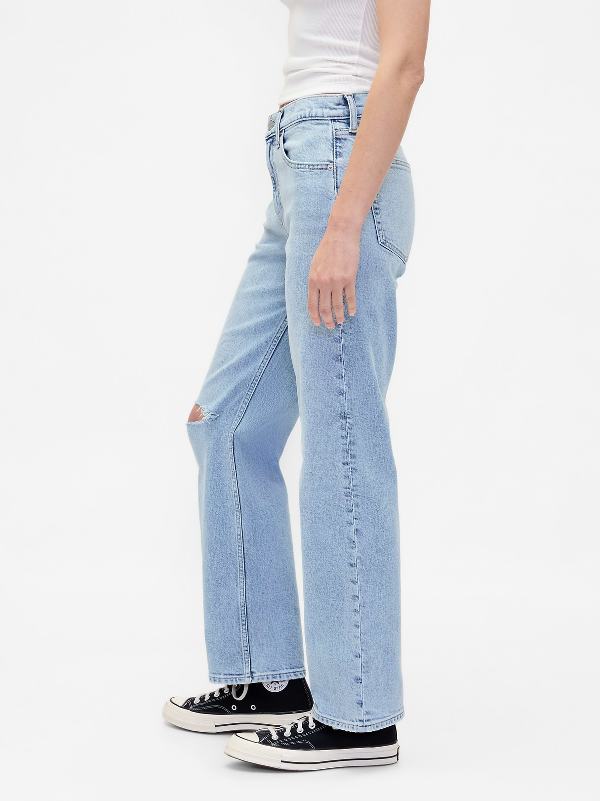 Mid Rise Corduroy Relaxed Straight Pants - Light indigo
