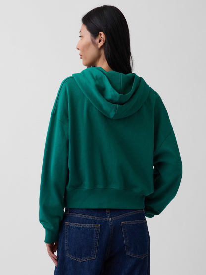 VintageSoft Terry Oversized Wedge Zip Hoodie - Baize green