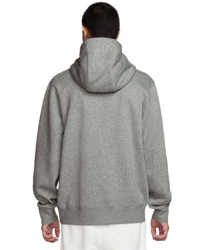 Nike Men's Club Pullover Fleece Hoodie Logo - Dark Gray Heather/White