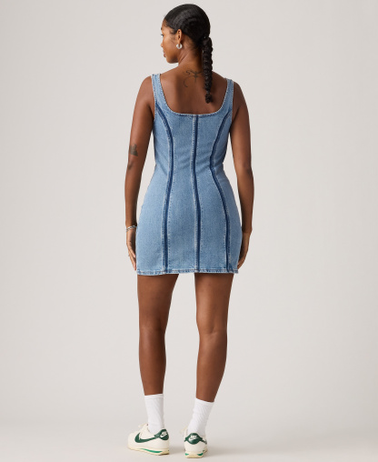 Levi's Premium Women's Seamed Figure Hugging Slim Fit Square Neck Cotton Dress - Shadow Work