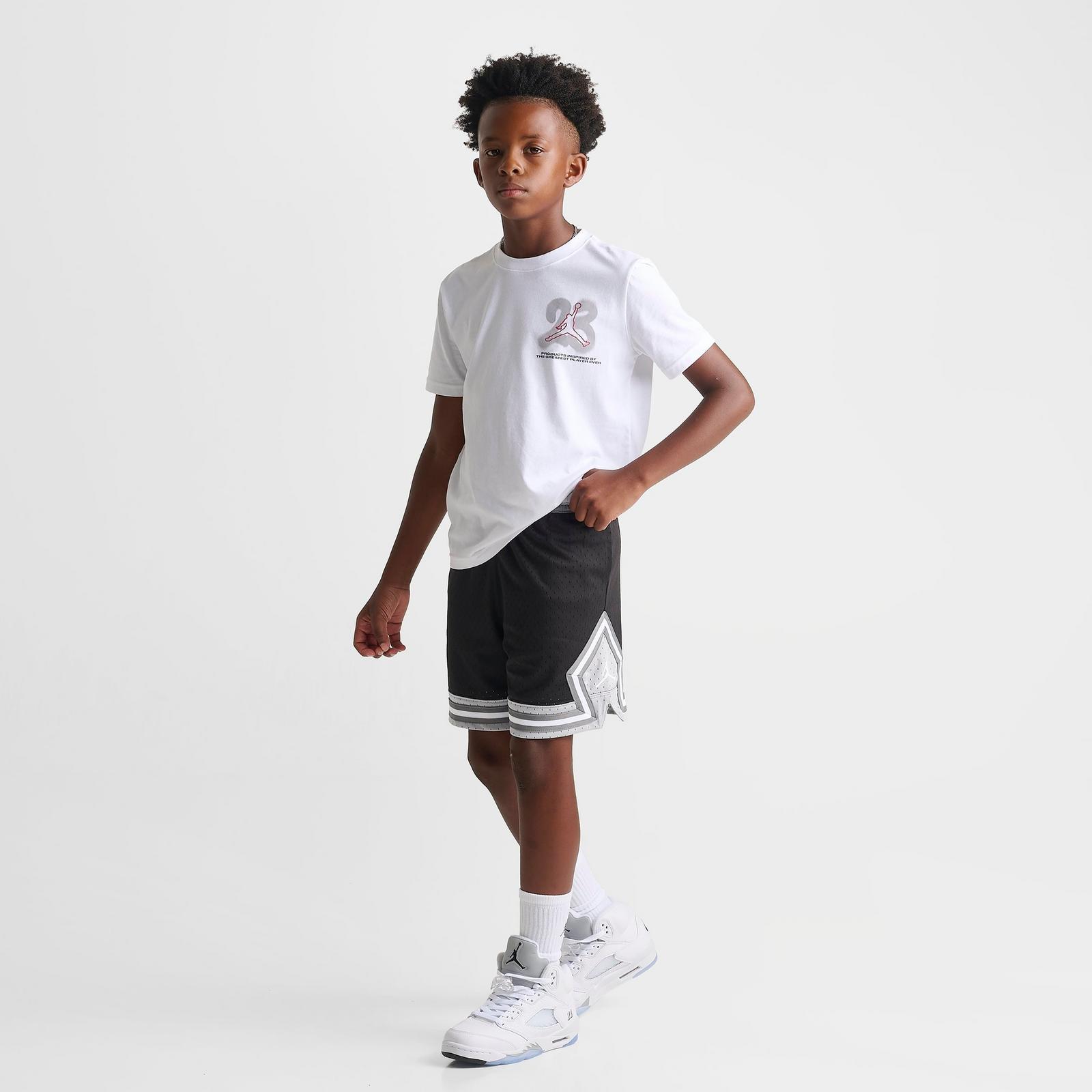 Big Kids' Jordan Dri-FIT Diamond Mesh Basketball Shorts - Black/Light Smoke Grey - view 2