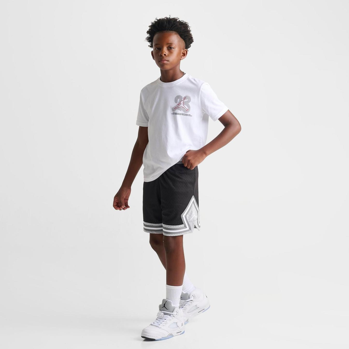 Big Kids' Jordan Dri-FIT Diamond Mesh Basketball Shorts - Black/Light Smoke Grey - view 2