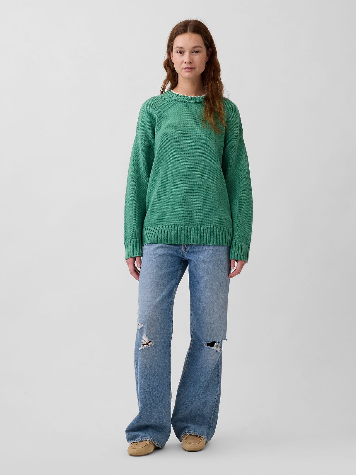 100% Cotton Oversized Sweater - Arctic green