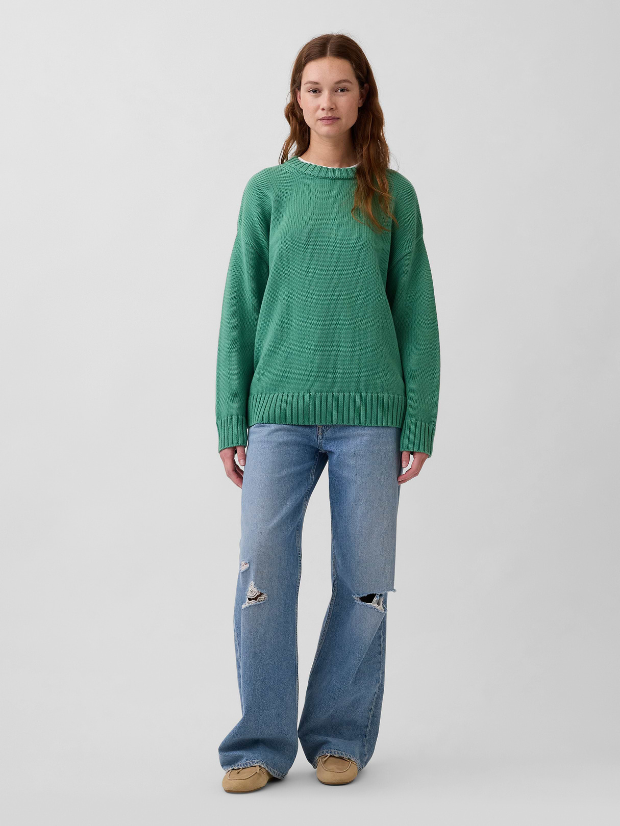 100% Cotton Oversized Sweater - Arctic green