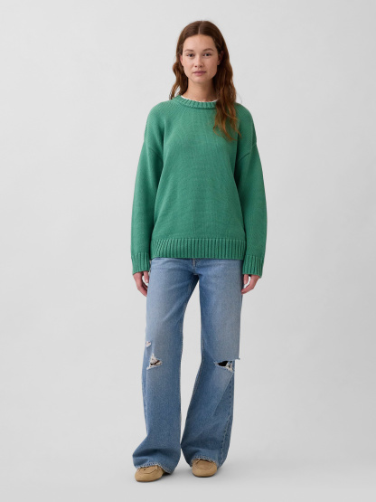 100% Cotton Oversized Sweater - Arctic green
