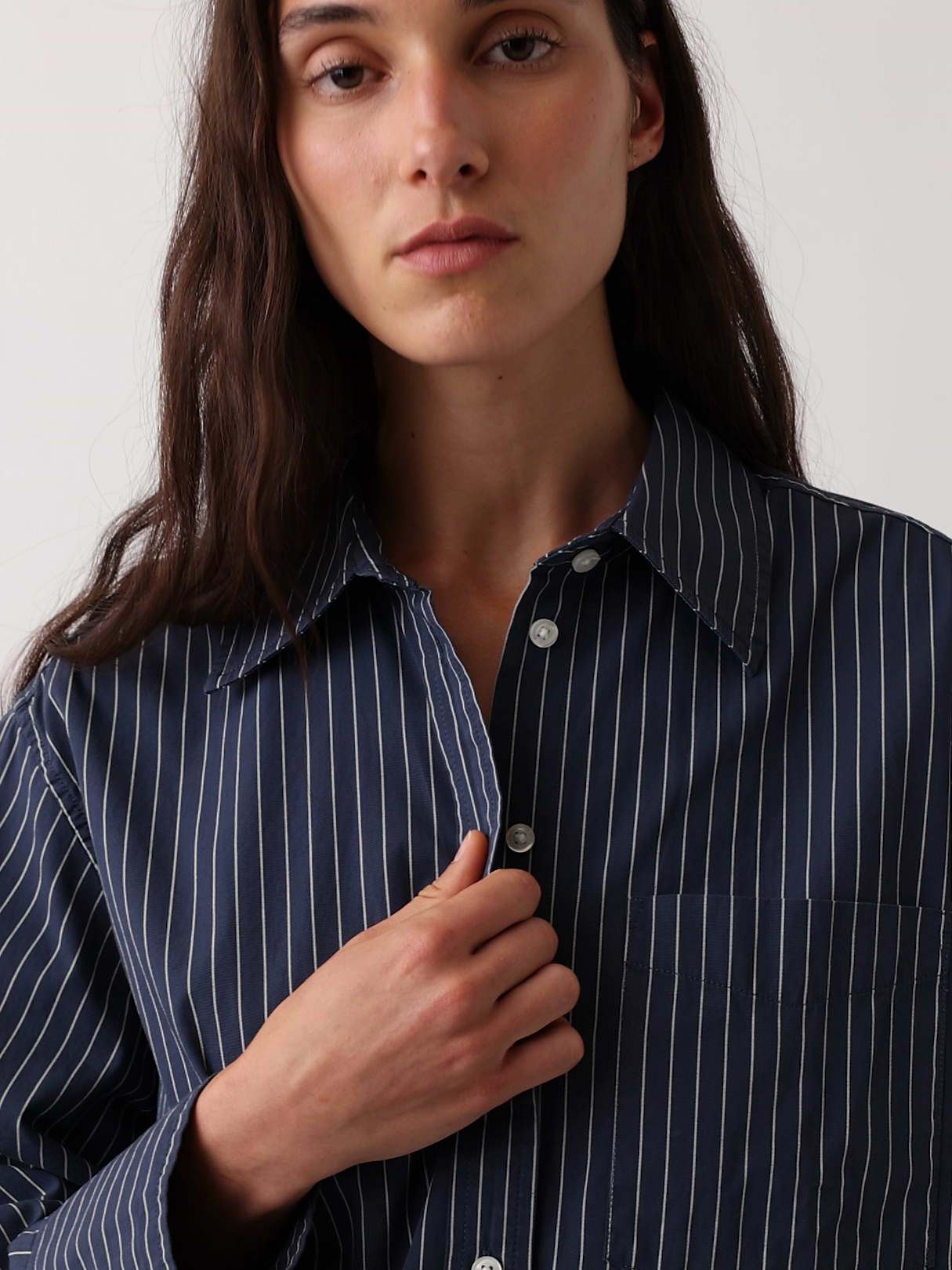 Organic Cotton Poplin Stripe Big Shirt - dark blue stripe