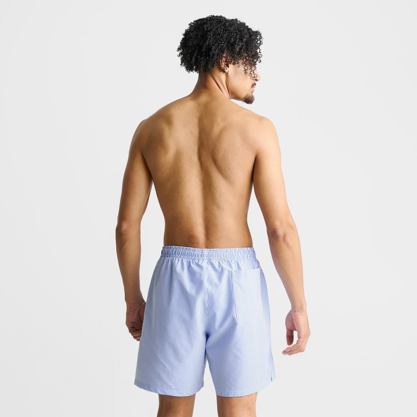 Men's Nike Swim Breaker Seersucker Ripple Brief-Lined 7" Volley Shorts - Blue Crystal