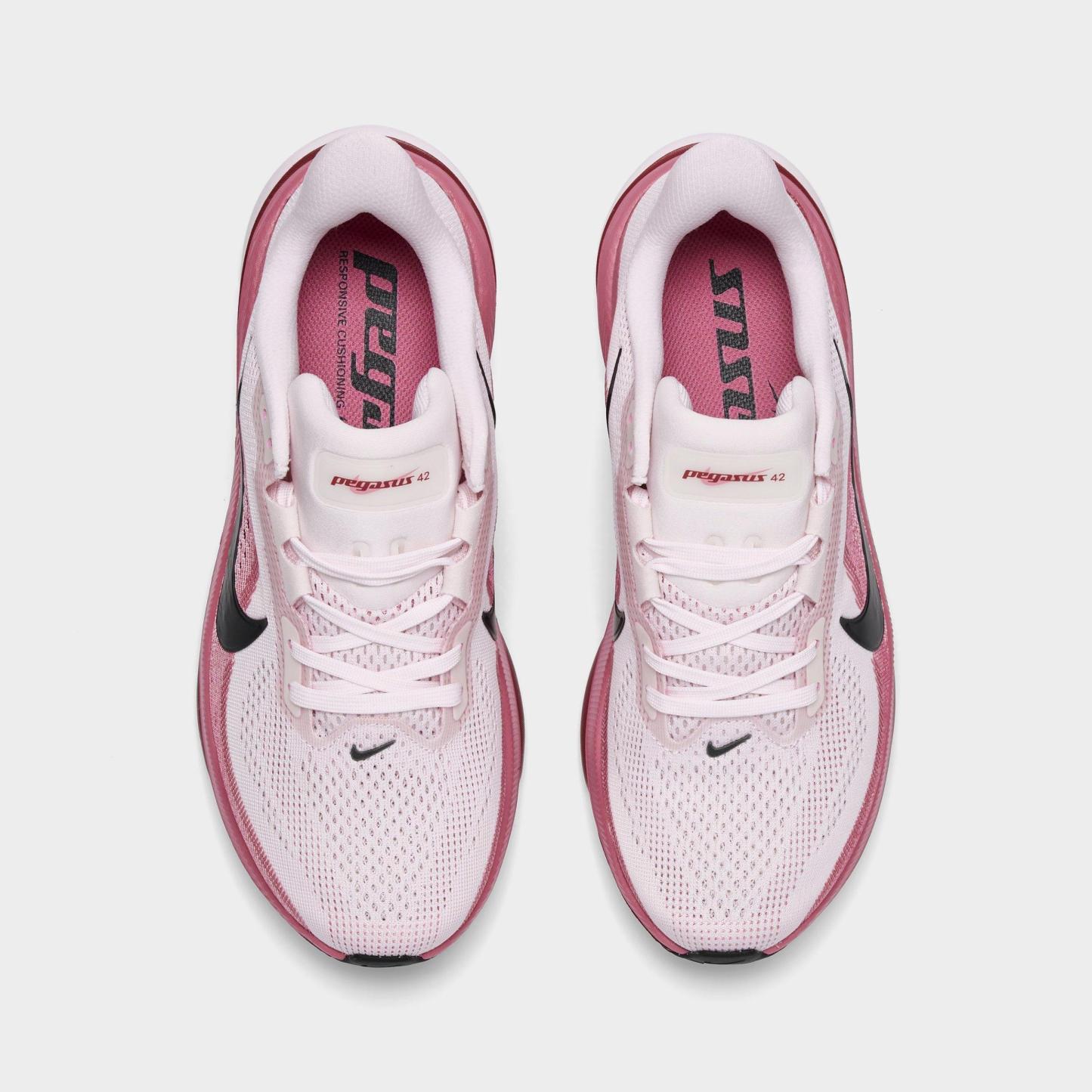 Women's Nithtke Pegasus 42 Running Shoes - Part 2 - Pearl Pink/Black/Peony/Team Crimson - Top view
