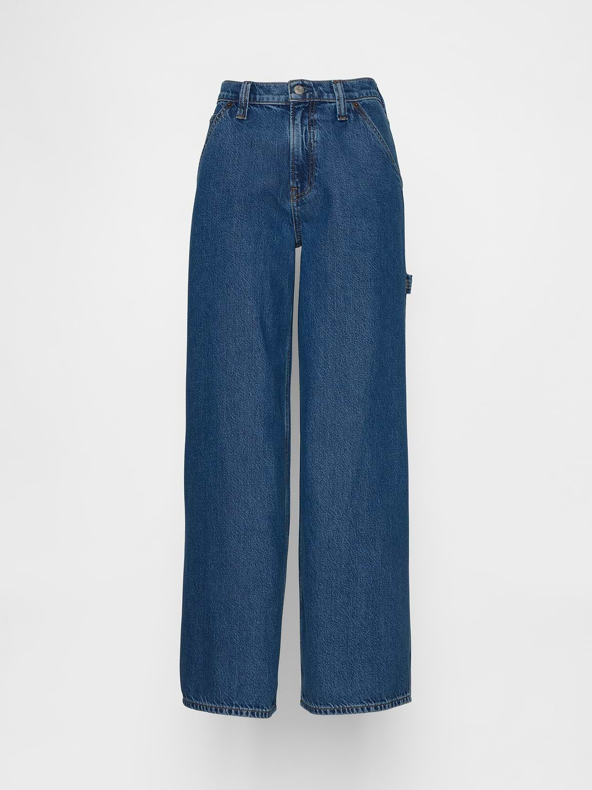 Mid Rise Denim Stripe Baggy Jeans - Dark indigo