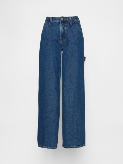 Mid Rise Denim Stripe Baggy Jeans - Dark indigo