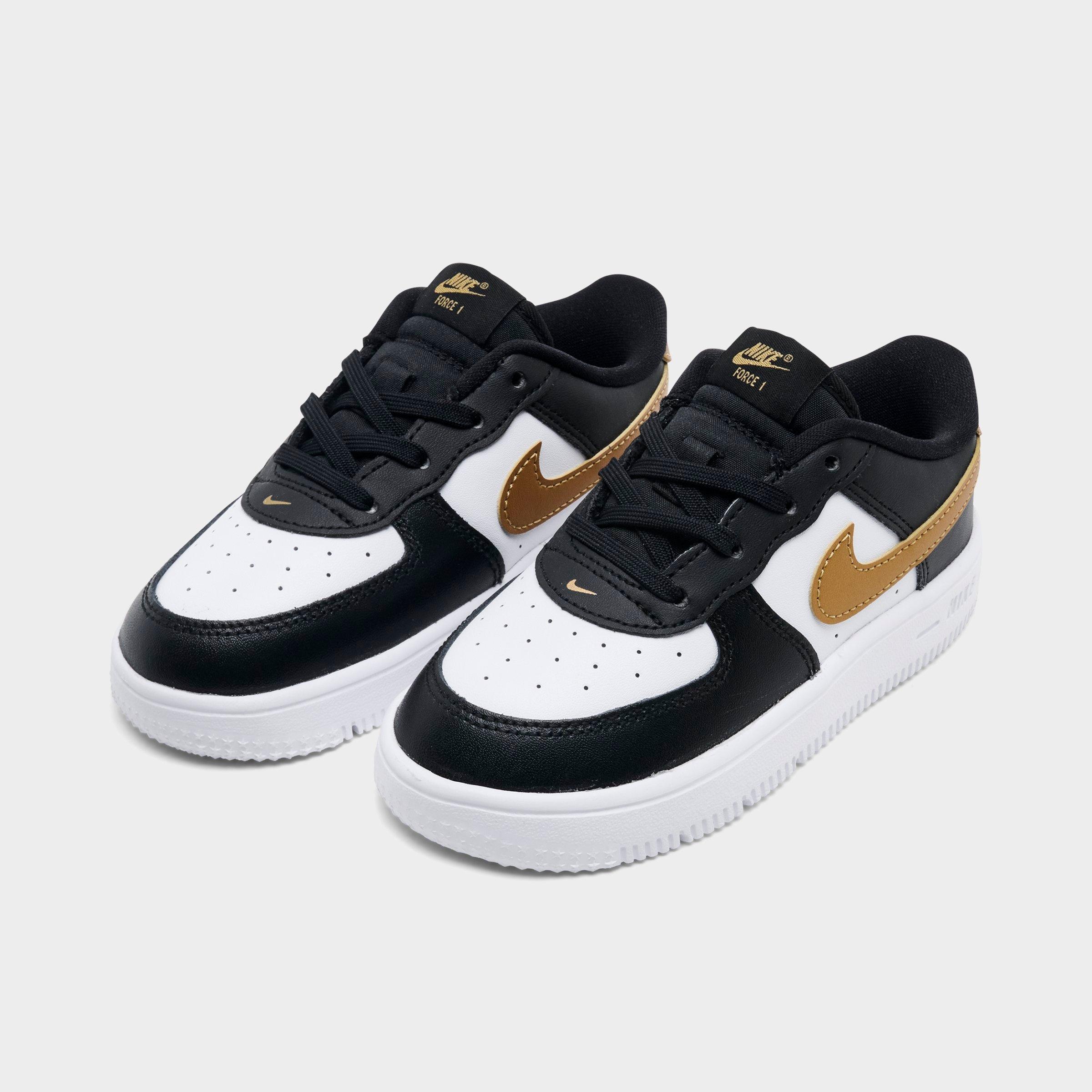 Infant and Kids' Toddler Nithtke Force 1 Low Casual Shoes - Part 1 - Black/Metallic Gold/White - Both shoes facing left