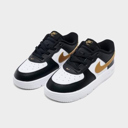 Infant and Kids' Toddler Nithtke Force 1 Low Casual Shoes - Part 1 - Black/Metallic Gold/White - Both shoes facing left