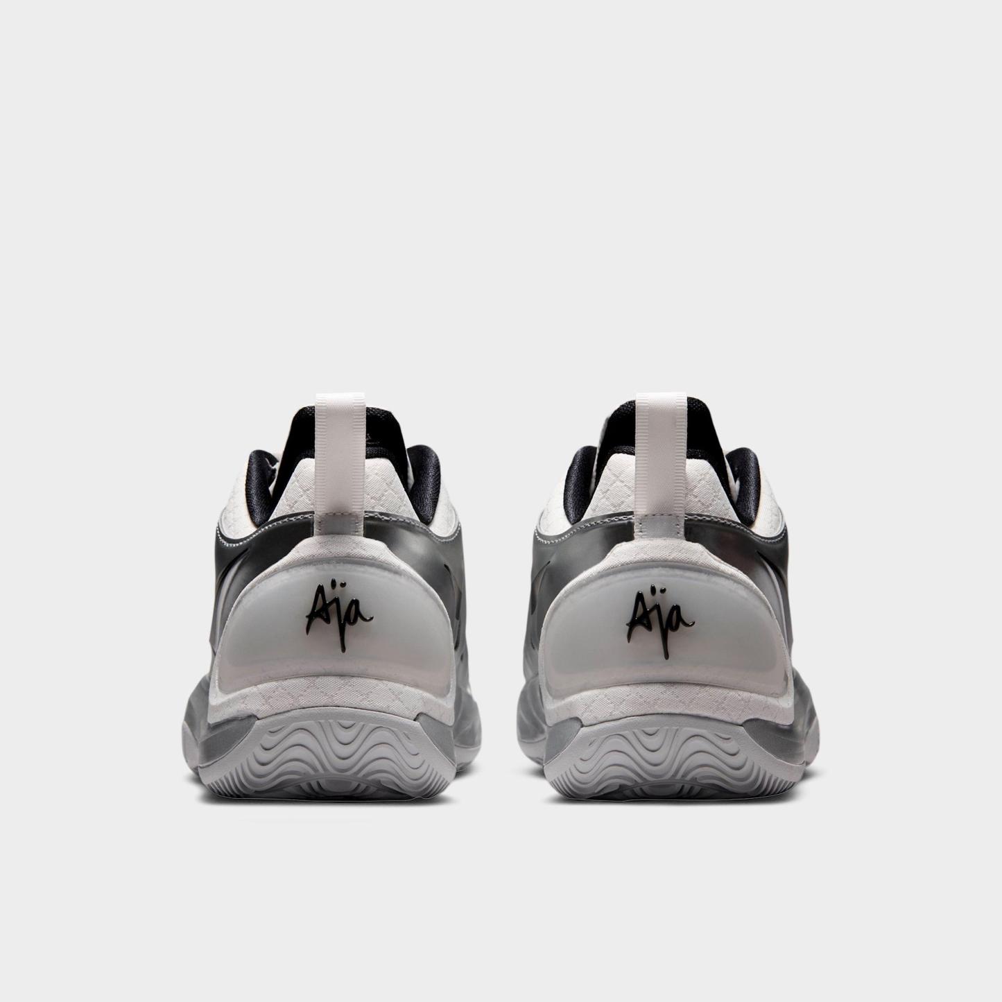 Girls' Big Kids' Nithtke A'Two A'ja Wilson Basketball Shoes - Summit White/Metallic Silver/Black - Back view