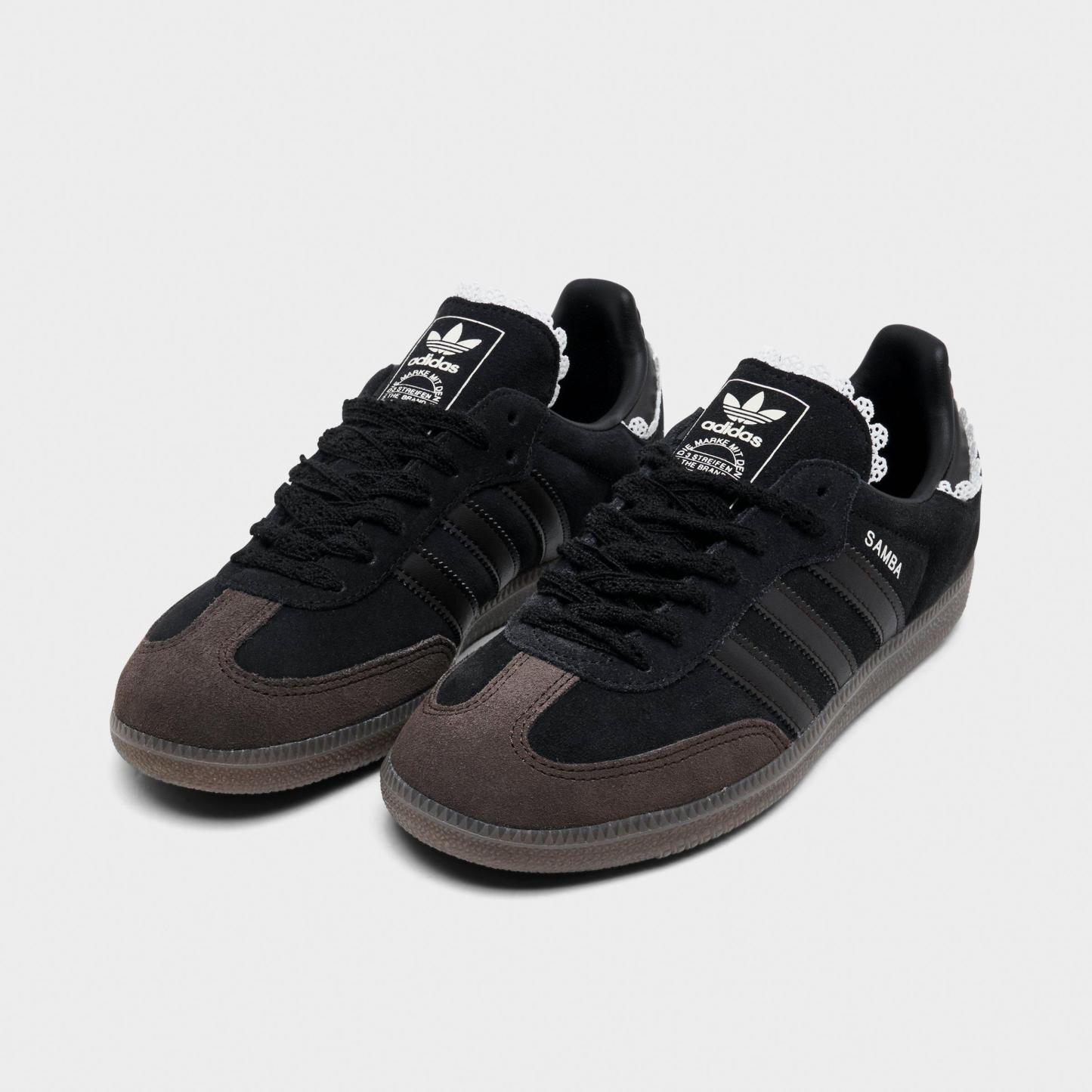 Women's adidas Originals Samba OG Casual Shoes - Part 5 - Core Black/Aurora Coffee/Gum - Both shoes facing left