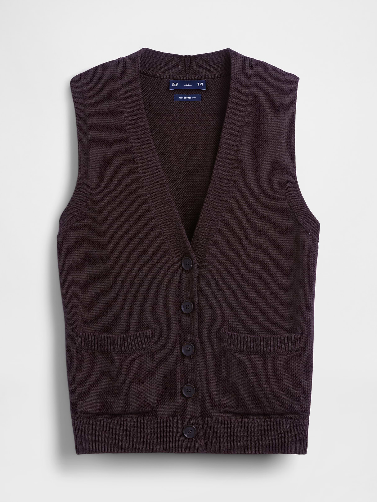 100% Cotton Pocket Sweater Vest - Terra brown
